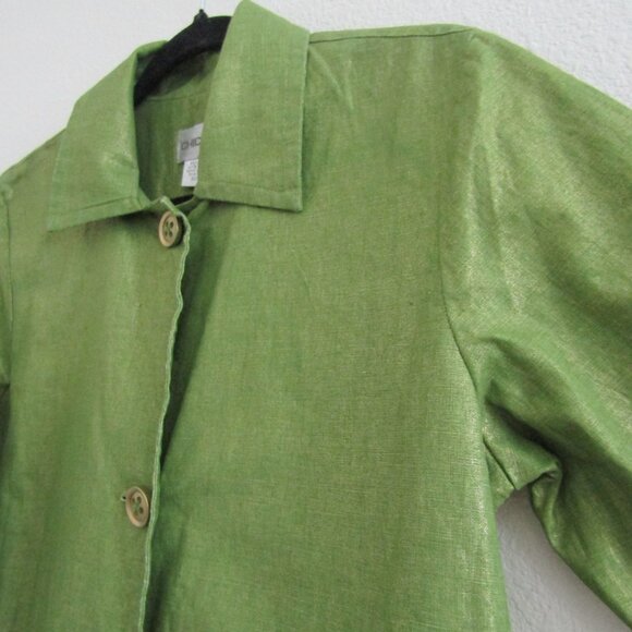 Chico's Linen Blend Jacket 1 Green Shimmer Boho Artsy Coastal Grandma Vintage - Picture 4 of 10